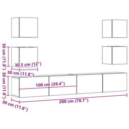 Berkfield Modern Wall Mounted Tv Cabinets 6 Pcs Old Wood Engineered Wood - thumbnail 9