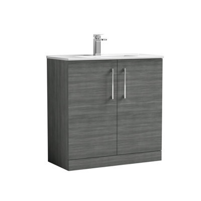 Balterley  Contemporary Bathroom 2 Soft Close Door & Minimalist Floor Standing Vanity Unit Basin, Anthracite Woodgrain, 800mm - image 1