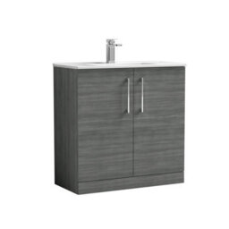 Balterley  Contemporary Bathroom 2 Soft Close Door & Minimalist Floor Standing Vanity Unit Basin, Anthracite Woodgrain, 800mm - thumbnail 1