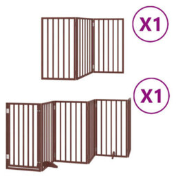 Walplus Brown Dog Gate With Door Foldable 9 Panels 450 Cm Poplar Wood - thumbnail 2