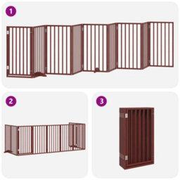 Walplus Brown Dog Gate With Door Foldable 9 Panels 450 Cm Poplar Wood - thumbnail 5
