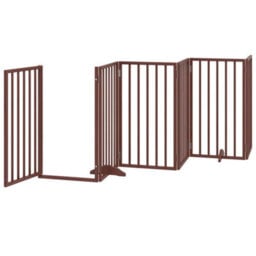 Walplus Brown Dog Gate With Door Foldable 9 Panels 450 Cm Poplar Wood - thumbnail 4
