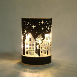 Shatchi 12Cm Christmas Decorated Vase Led Deep Blue Glass Vase / Village - thumbnail 4