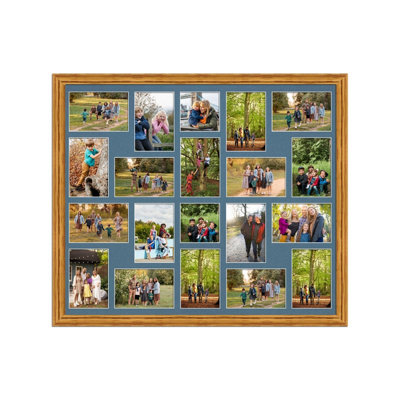 AK Frames 80X70Cm Oak Classic Multi Photo Frame With Pompadour Mount - Holds 20 Apertures (18X) 6X4, (2X) 4X4 Photos - image 1