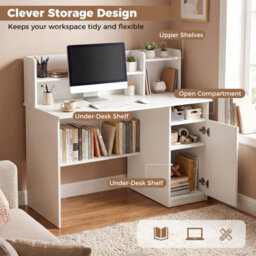 Costway 120 Cm Computer Desk With Monitor Stand Wooden Executive Desk-White - thumbnail 8
