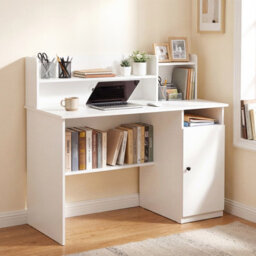 Costway 120 Cm Computer Desk With Monitor Stand Wooden Executive Desk-White - thumbnail 4