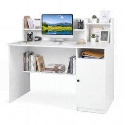 Costway 120 Cm Computer Desk With Monitor Stand Wooden Executive Desk-White