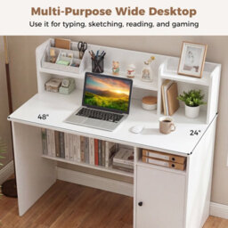 Costway 120 Cm Computer Desk With Monitor Stand Wooden Executive Desk-White - thumbnail 5