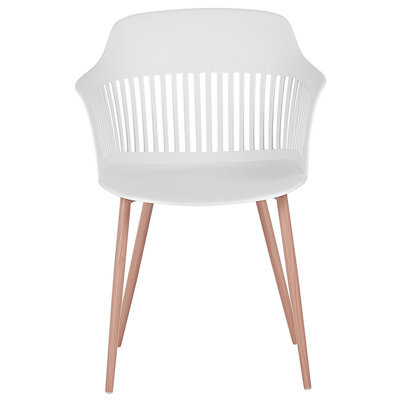 Beliani Set Of 2 White Synthetic Dining Chairs With Open-Work Back And Light-Wood-Effect Metal Legs - image 1