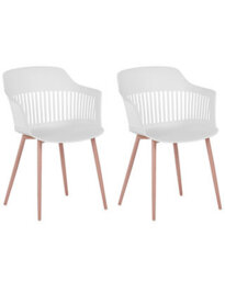 Beliani Set Of 2 White Synthetic Dining Chairs With Open-Work Back And Light-Wood-Effect Metal Legs - thumbnail 3