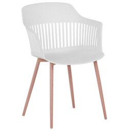 Beliani Set Of 2 White Synthetic Dining Chairs With Open-Work Back And Light-Wood-Effect Metal Legs - thumbnail 4