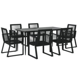 Berkfield 7 Piece Garden Dining Set Black Pvc Rattan - thumbnail 3
