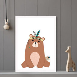 Artze Wall Art Sitting Bear Tribal Animal Art Print With White Frame Size: A4 - thumbnail 2