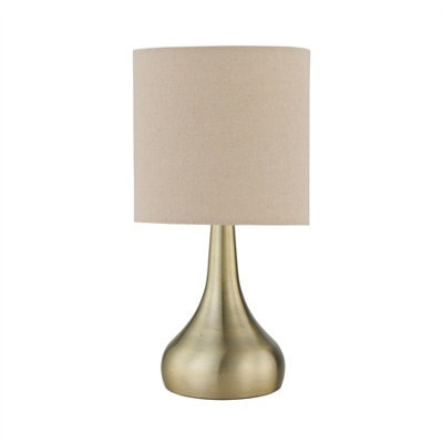 First Choice Lighting Romana - Antique Brass Touch Table Lamp With Natural Linen Shade - image 1