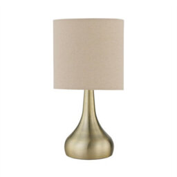 First Choice Lighting Romana - Antique Brass Touch Table Lamp With Natural Linen Shade - thumbnail 1