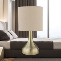 First Choice Lighting Romana - Antique Brass Touch Table Lamp With Natural Linen Shade - thumbnail 7