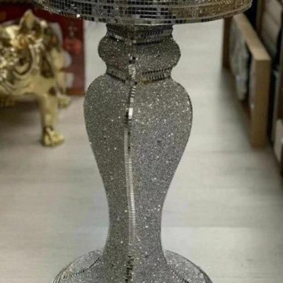 Biznest End Table Style Large 40X60Cm Crushed Diamond Crystal Sparkly Silver Mirrored Side Table