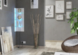 Furneo White Floating Display Cabinet Wall Unit Shelf High Gloss & Matt Clifton 09 Blue Led Lights - thumbnail 4