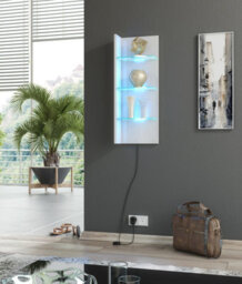 Furneo White Floating Display Cabinet Wall Unit Shelf High Gloss & Matt Clifton 09 Blue Led Lights - thumbnail 3