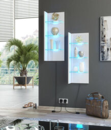 Furneo White Floating Display Cabinet Wall Unit Shelf High Gloss & Matt Clifton 09 Blue Led Lights - thumbnail 2