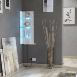 Furneo White Floating Display Cabinet Wall Unit Shelf High Gloss & Matt Clifton 09 Blue Led Lights - thumbnail 1