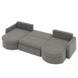 Corner Sofa Verona U With Sleeping Function And Storage Stripy Fabric Cream - thumbnail 3