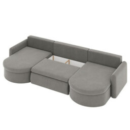 Corner Sofa Verona U With Sleeping Function And Storage Stripy Fabric Cream - thumbnail 4