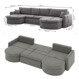 Corner Sofa Verona U With Sleeping Function And Storage Stripy Fabric Cream - thumbnail 5