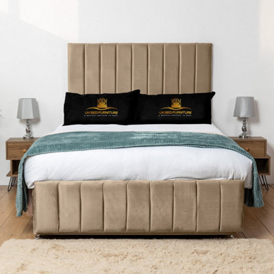 UKBEDFURNITURE Falcon Beige Plush  Divan Bed Base With 26 Inch Headboard & 10 Inch Orthopaedic Mattress - No Storage - image 1