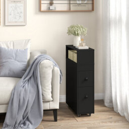 Gainoom Movable Bathroom Storage Cabinet Black Narrow Toilet Side Cabinet - thumbnail 9
