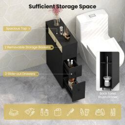 Gainoom Movable Bathroom Storage Cabinet Black Narrow Toilet Side Cabinet - thumbnail 8