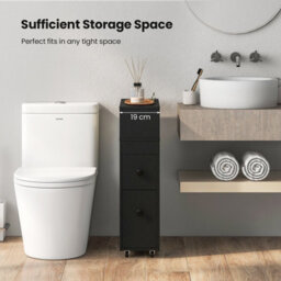 Gainoom Movable Bathroom Storage Cabinet Black Narrow Toilet Side Cabinet - thumbnail 1