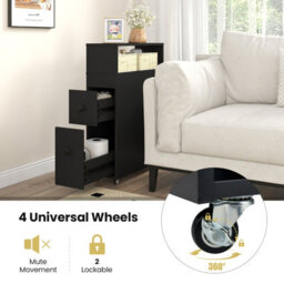 Gainoom Movable Bathroom Storage Cabinet Black Narrow Toilet Side Cabinet - thumbnail 7