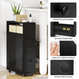 Gainoom Movable Bathroom Storage Cabinet Black Narrow Toilet Side Cabinet - thumbnail 6
