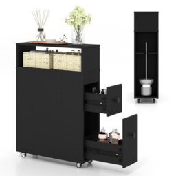 Gainoom Movable Bathroom Storage Cabinet Black Narrow Toilet Side Cabinet - thumbnail 4