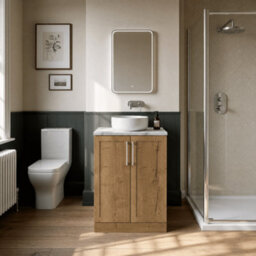 Balterley Stonnall Traditional Floor Standing 2 Door Vanity Unit With Carrera Marble Laminate Worktop, 600mm, Autumn Oak - thumbnail 4