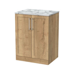 Balterley Stonnall Traditional Floor Standing 2 Door Vanity Unit With Carrera Marble Laminate Worktop, 600mm, Autumn Oak - thumbnail 1