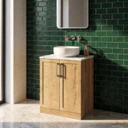 Balterley Stonnall Traditional Floor Standing 2 Door Vanity Unit With Carrera Marble Laminate Worktop, 600mm, Autumn Oak - thumbnail 2