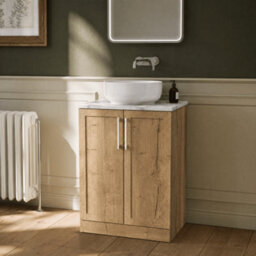 Balterley Stonnall Traditional Floor Standing 2 Door Vanity Unit With Carrera Marble Laminate Worktop, 600mm, Autumn Oak - thumbnail 3