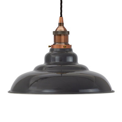 Slate Grey St Edmund's Painted Dome Pendant Light With Antique Copper Lamp Holder And Black Twisted Cable - Se Home - image 1