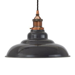 Slate Grey St Edmund's Painted Dome Pendant Light With Antique Copper Lamp Holder And Black Twisted Cable - Se Home