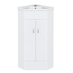 Fnx Bathrooms Compact Gloss White Corner Cloakroom Vanity Unit With Ceramic Basin & Soft-Close Double Doors - thumbnail 2