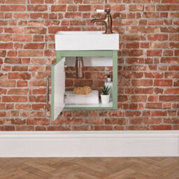 Homestylestore Pastel Green 400mm Wall Hung Bathroom Vanity Unit And Aged Bronze T Bar Handle - thumbnail 3