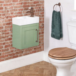 Homestylestore Pastel Green 400mm Wall Hung Bathroom Vanity Unit And Aged Bronze T Bar Handle - thumbnail 2
