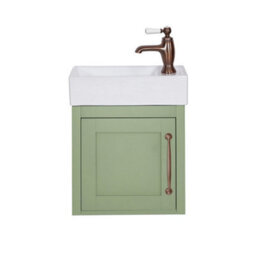 Homestylestore Pastel Green 400mm Wall Hung Bathroom Vanity Unit And Aged Bronze T Bar Handle