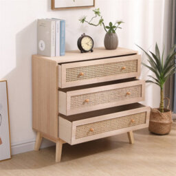 Furniturehmd 3-Drawer Ratten Bedroom Dresser,chest Of Drawer,storage Organiser Unit,round Wooden Handle - thumbnail 3