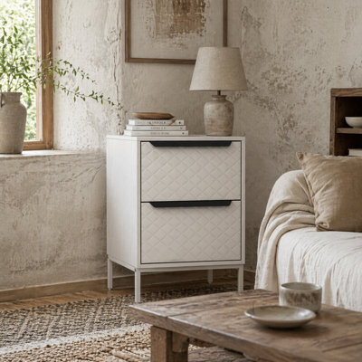 Wyld Haus Farayo Metal White 2-Drawer Fabric Storage Dresser, Compact Bedside Chest. - image 1