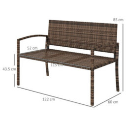 Brown Rattan Loveseat Wicker 2 Seater Chair With Armrests For Garden Outdoor - thumbnail 2