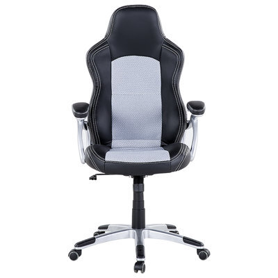 Wyld And Coco Novaoffice Ergonomic Mesh Office Chair Grey Faux Leather Adjustable Height Tilt Lumbar Support - image 1