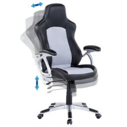 Wyld And Coco Novaoffice Ergonomic Mesh Office Chair Grey Faux Leather Adjustable Height Tilt Lumbar Support - thumbnail 6